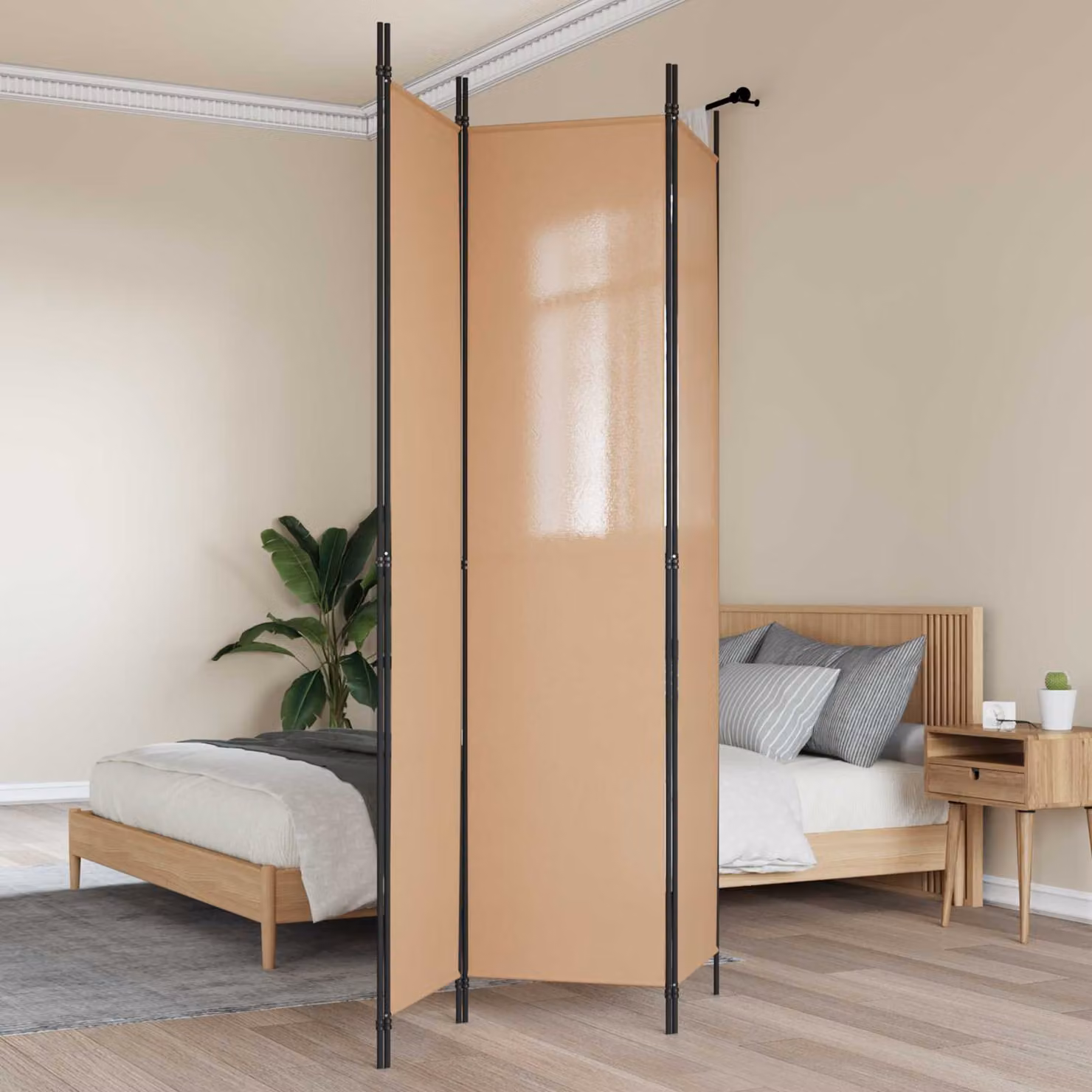 Paravento moderno a 3 pannelli vidaXL in tessuto beige L: 150 cm, H: 220 cm