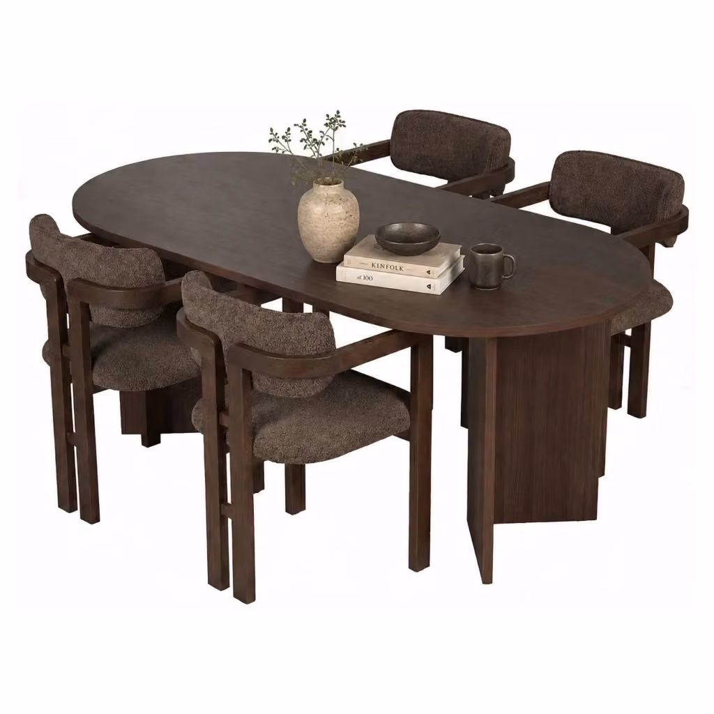 Set Tavolo e 6 Sedie DMORA Moderno con Piano Ovale in Legno Marrone – 2