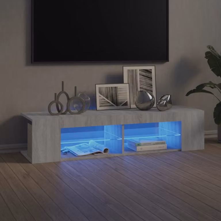 vidaXL Mobile Porta TV Moderno con Luci LED Integrate Grigio, L 135 cm x P 39 cm x H 30 cm