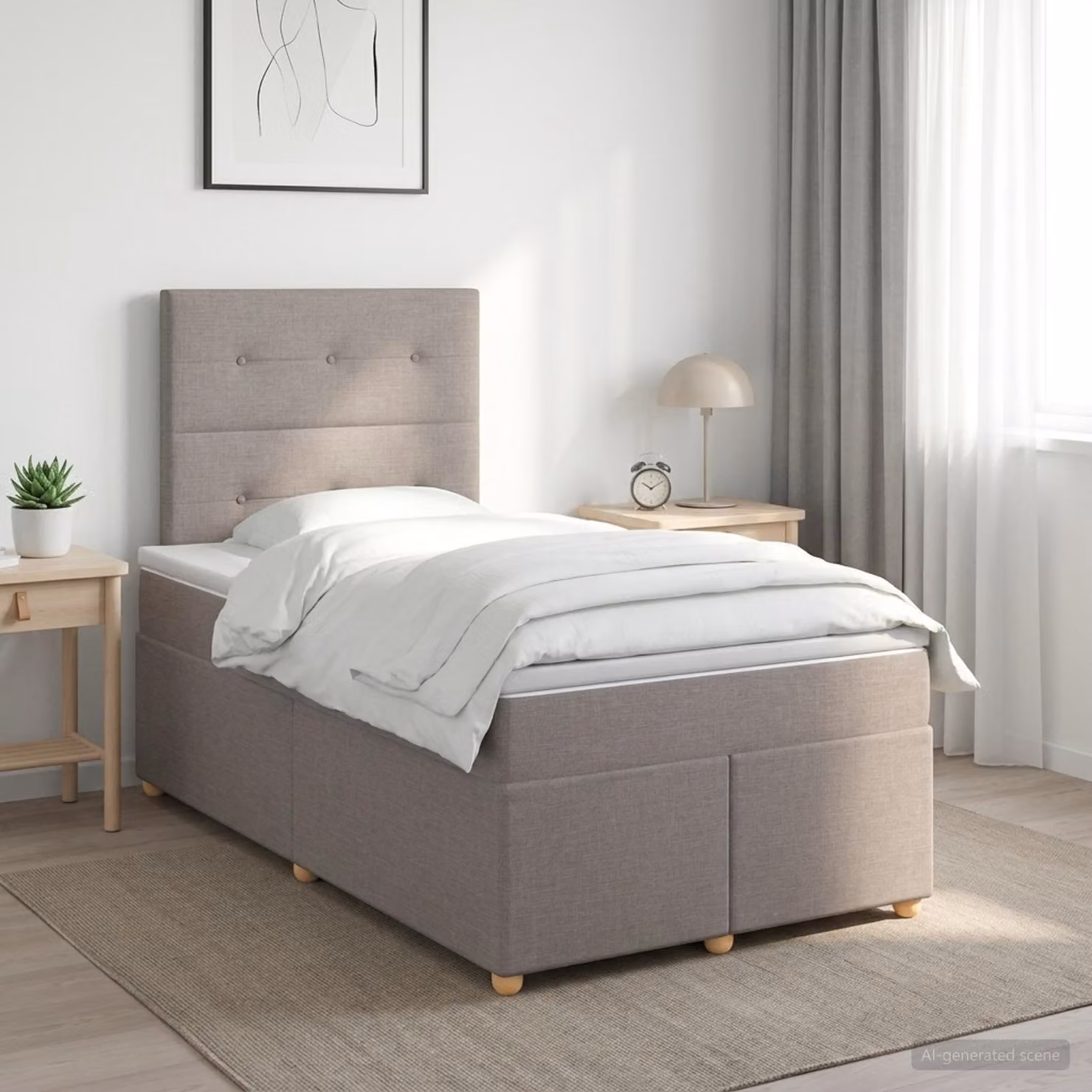 Letto box spring con materasso ibrido vidaXL in tessuto Tortora L 120 x P 200 cm
