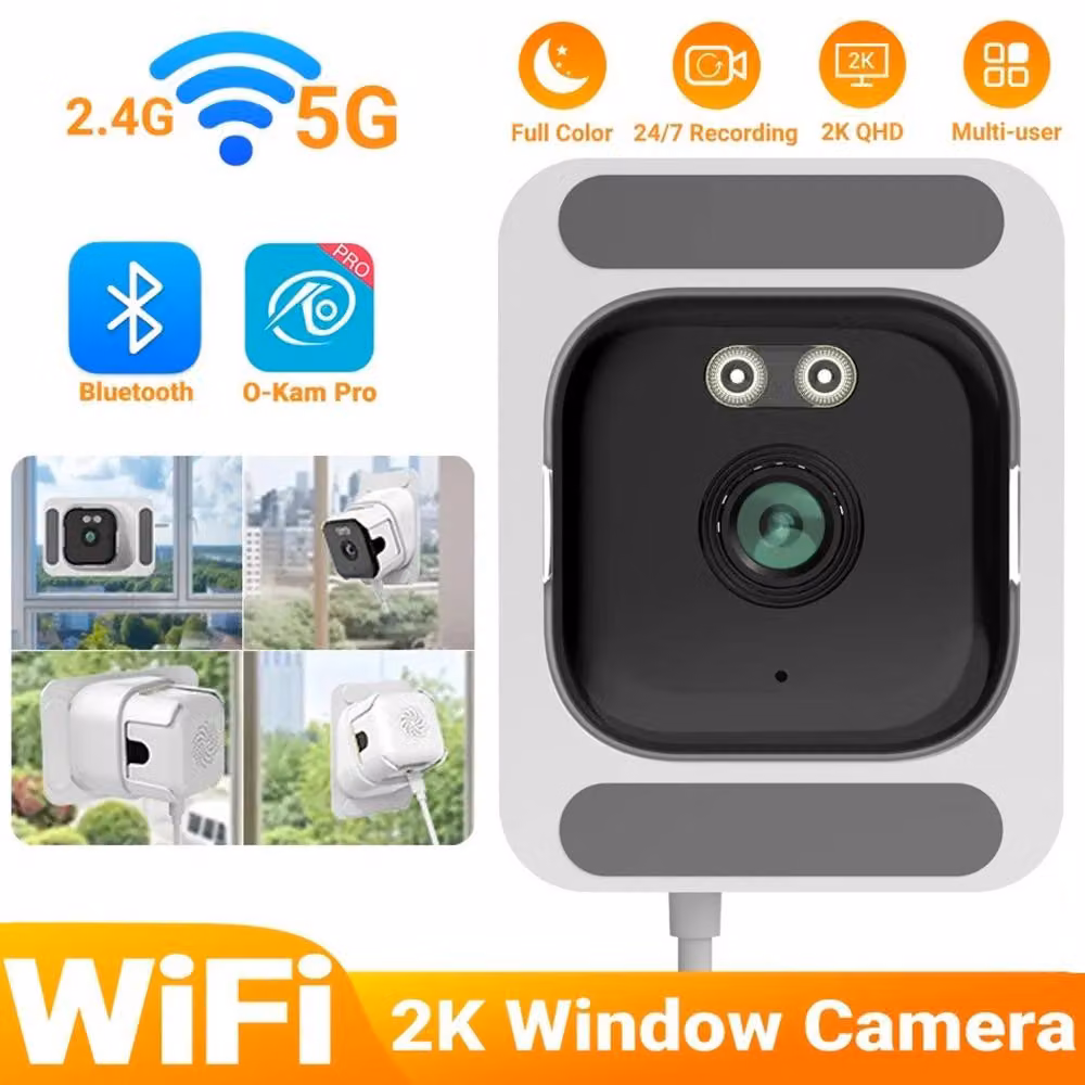 elecamera da finestra per la sicurezza domestica, videocamera da interni 2K con rilevamento del movimento tramite intelligenza artificiale