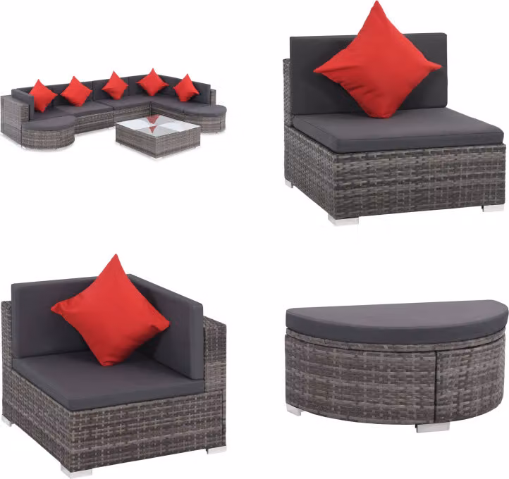 vidaXL set salotto da giardino 8 pezzi con cuscini in poly rattan grigio - Set divano da giardino - Set divano da giardino - Set divano da giardino - Set divano da giardino