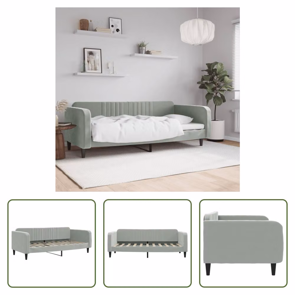 The Living Store Daybed Grigio chiaro 90x190 cm Velluto