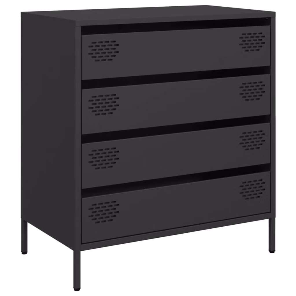 Credenza Nera 68x39x73,5 cm in Acciaio Laminato a Freddo