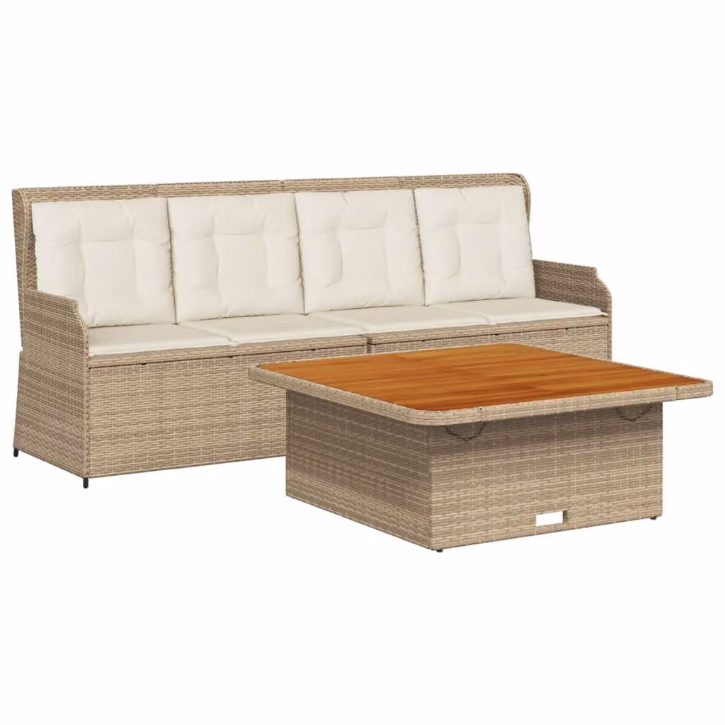 Set Divano da Giardino 3 pz con Cuscini Beige in Polyrattan