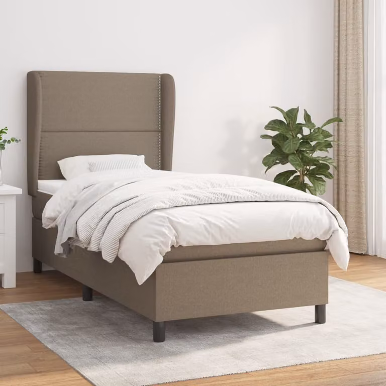 The Living Store Letto a molle con materasso Taupe 100x200 cm in tessuto