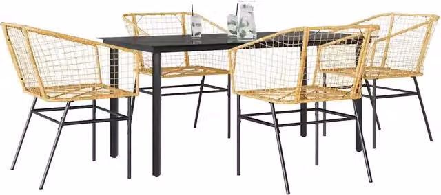 Set da pranzo da giardino vidaXL in 5 pezzi in polyrattan e vetro nero e marrone