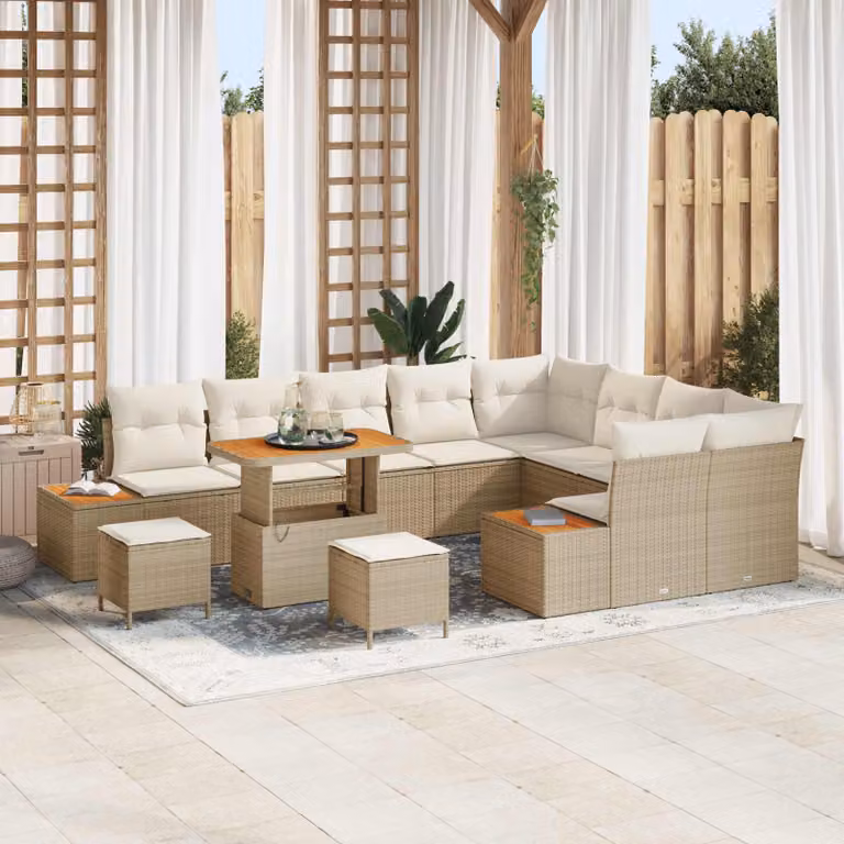 vidaXL Set Divano da Giardino Moderno a Forma di L con Cuscini Beige e Tavolino da Esterno 12 Pezzi
