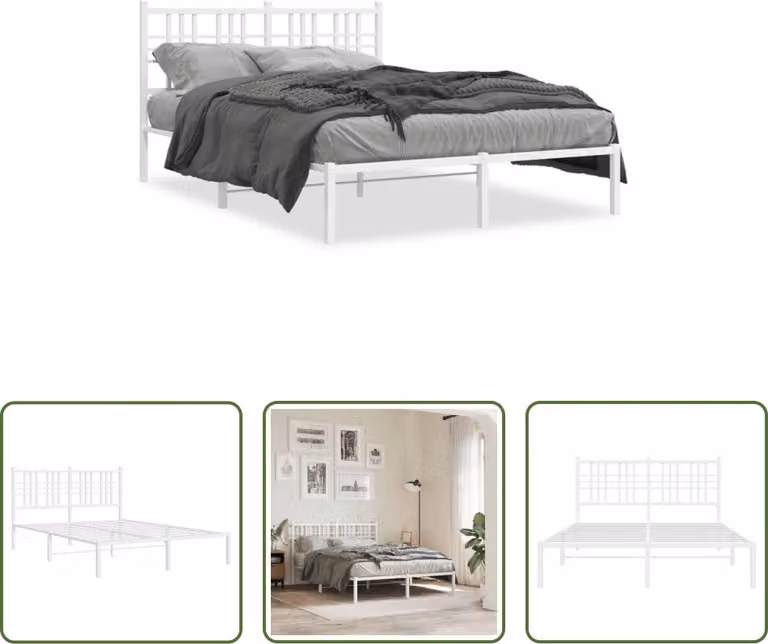 The Living Store Struttura letto con testiera in metallo bianco 140x190 cm