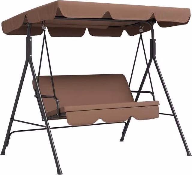 Altalena da Giardino Zephmum a 3 Posti con Toldo e Cuscini, Colore Marrone, L: 172 cm, P: 110 cm, H: 153 cm