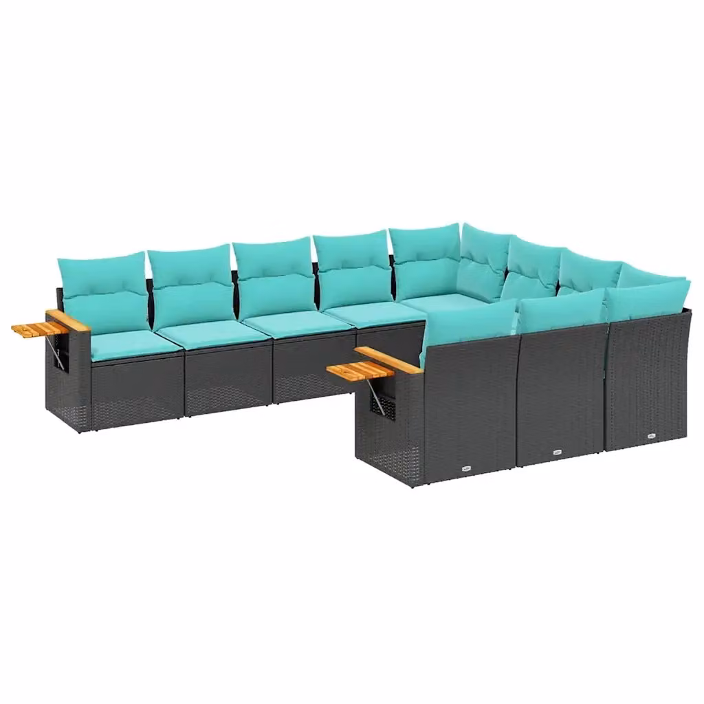 Set di divani da giardino vidaXL in polyrattan nero con cuscini e tavolino da esterno – 2