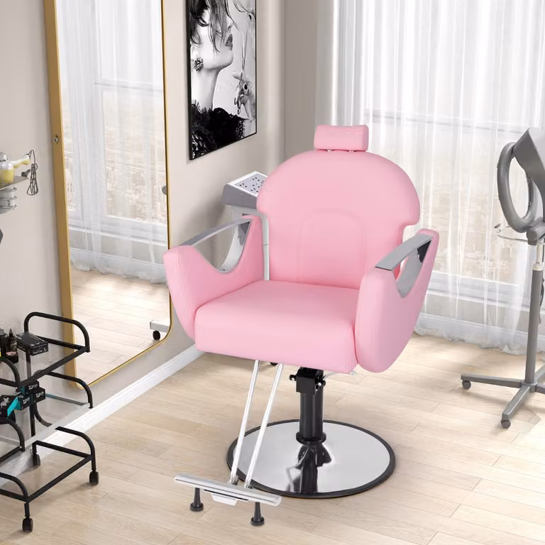 Sedia da salone reclinabile Costway Rosa con poggiatesta, girevole a 360° e regolabile in altezza per professionisti