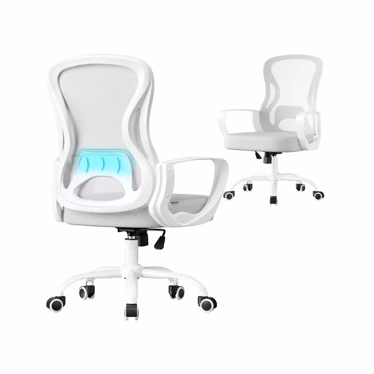 Sedia Ufficio Ergonomica con Schienale in Rete, Grigio Tortora + Bianco Nuvola / Braccia fissa