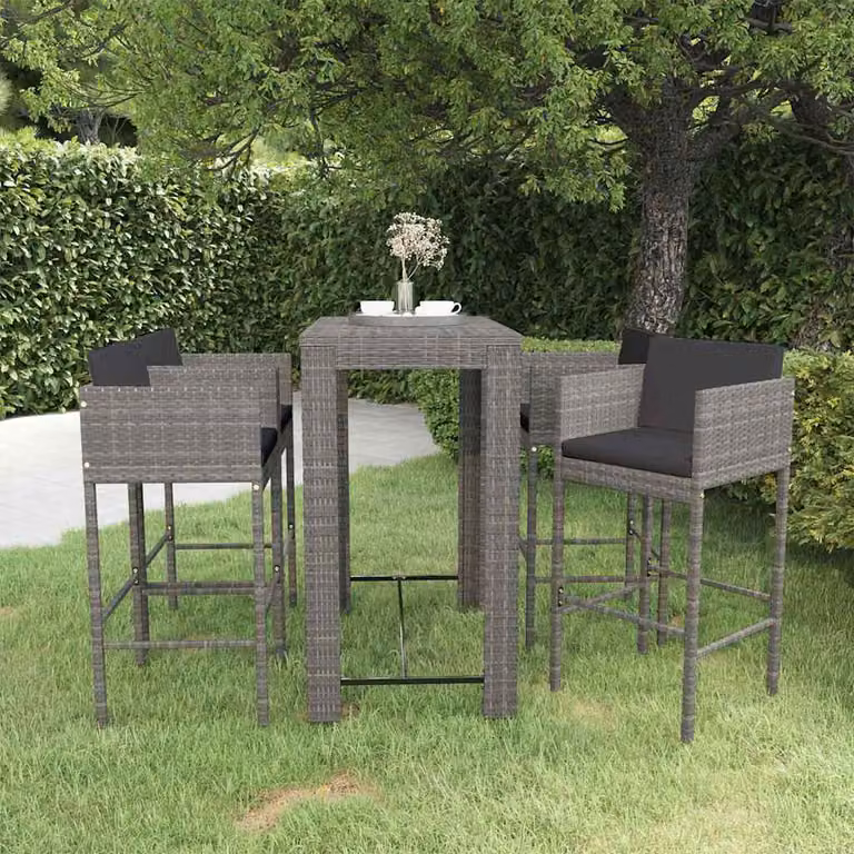 vidaXL Set da Bar da Giardino 5 pz in Polyrattan Grigio con Cuscini