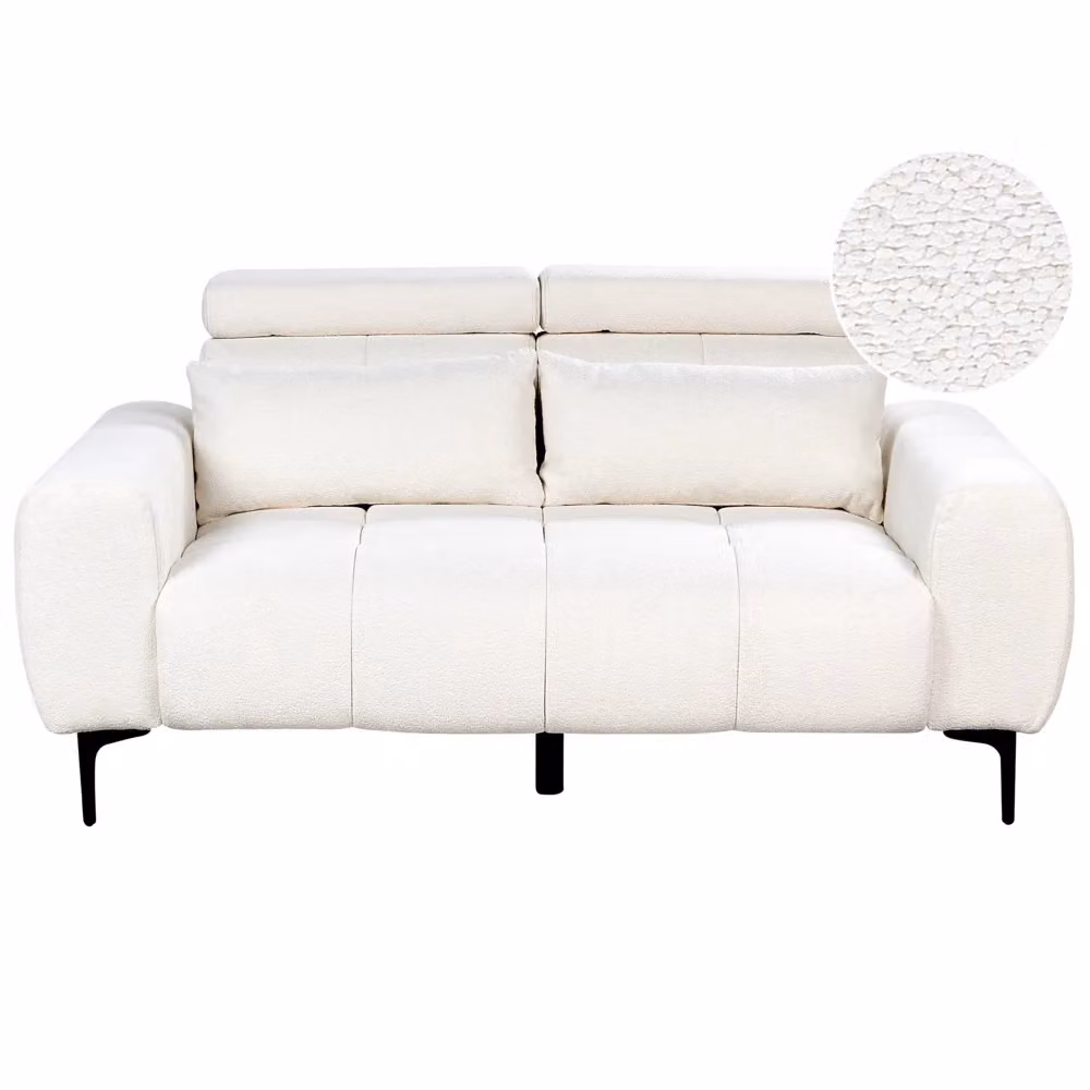 Divano a 2 posti BELIANI in bouclé bianco con poggiatesta e profondità seduta regolabili per il tuo soggiorno moderno L: 176 cm, P: 110 cm, H: 97 cm – 2