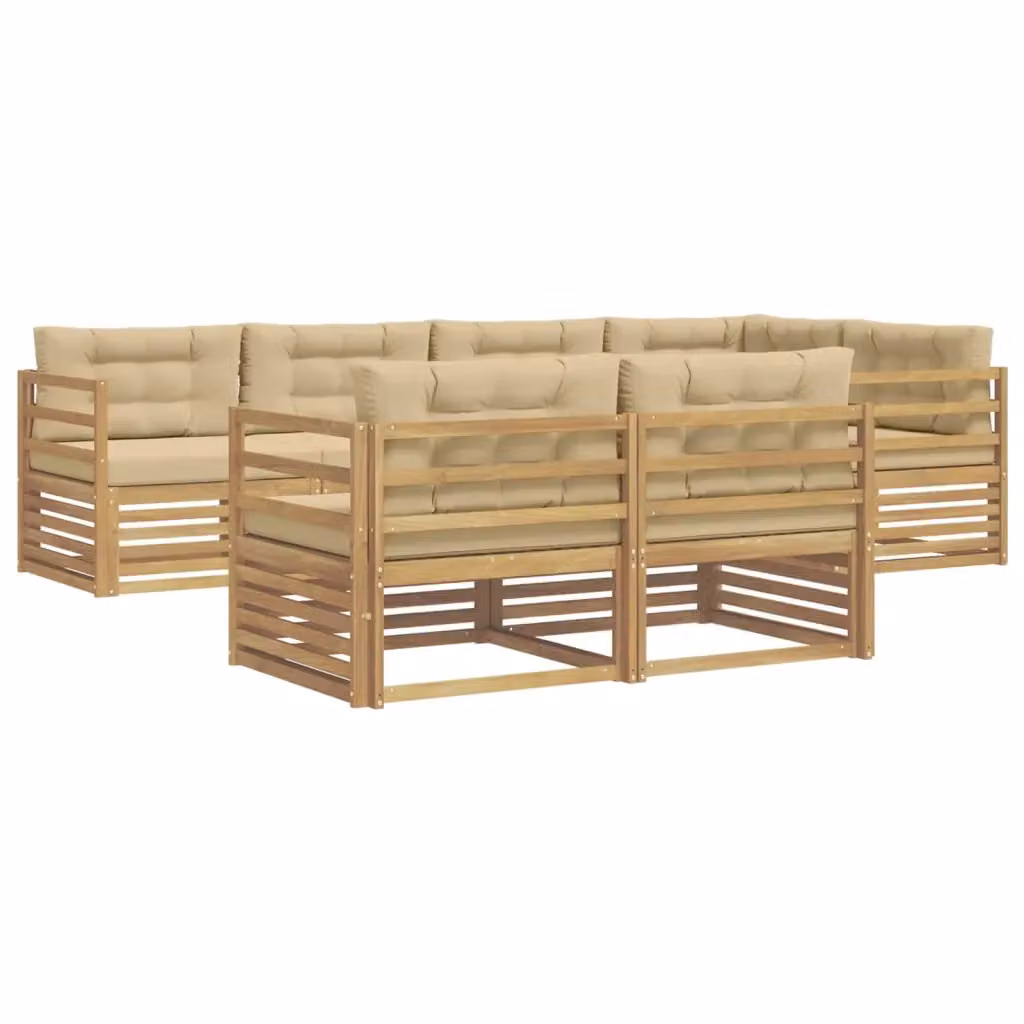 Set di divani da esterno a L vidaXL in legno di acacia con cuscini bianchi e beige – 2