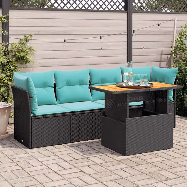 Set Divani da Giardino 5 pz con Cuscini in Polyrattan Nero 3326878