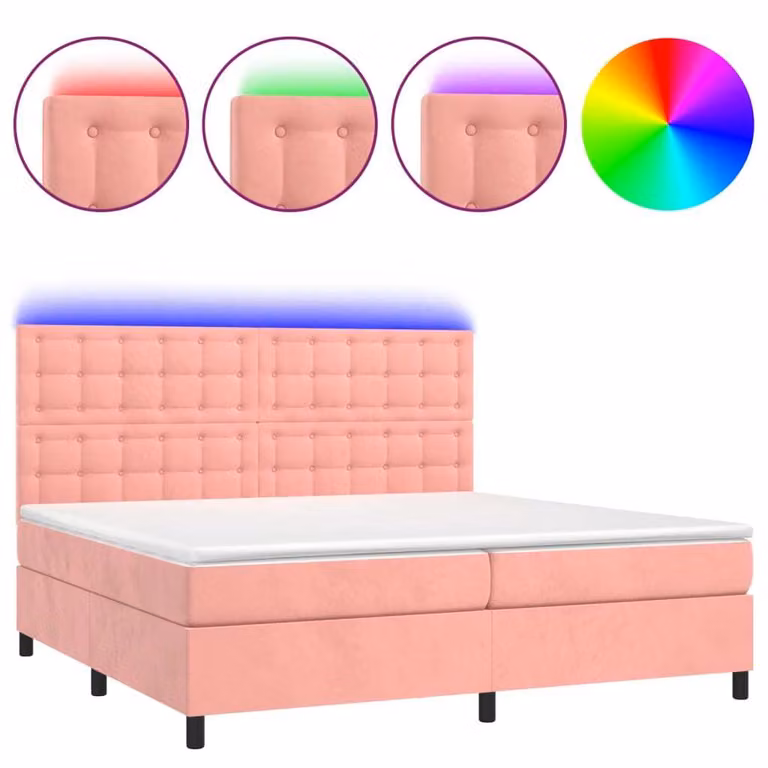 Letto a Molle con Materasso e LED Rosa 200x200 cm in Velluto