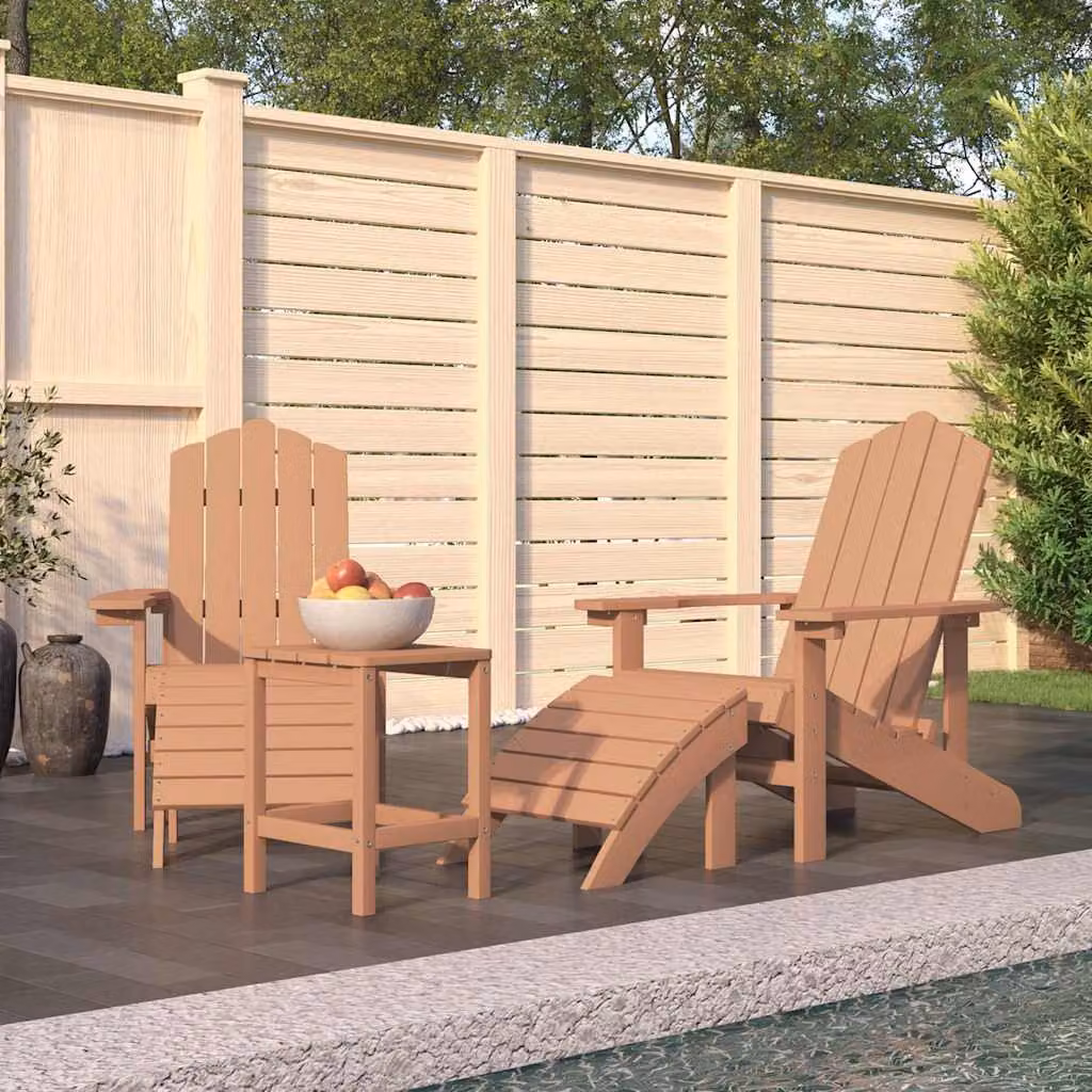 Set di sedie da giardino Adirondack con tavolino e poggiapiedi vidaXL in HDPE marrone