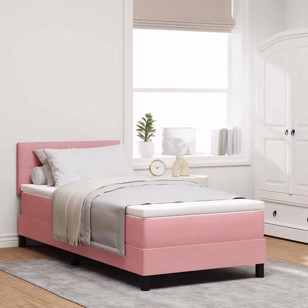 Letto a molle con strisce LED rosa vidaXL in velluto L 120 x P 200 cm