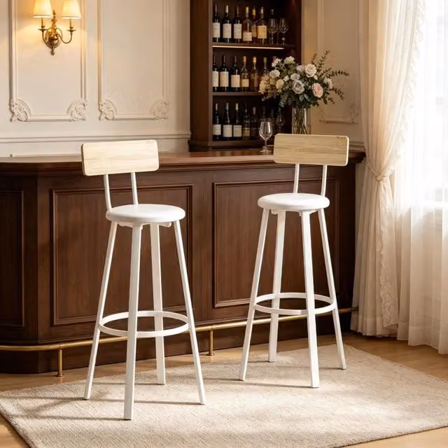 Set di 2 sgabelli da bar, sedie da bar con schienale e poggiapiedi, altezza seduta 75,5 cm, cuscino di seduta, per bancone e bar da cucina (solo con 2