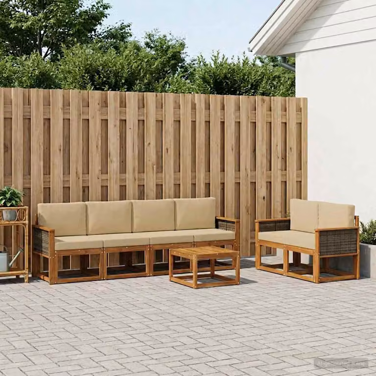 Set di divani da esterno vidaXL in legno di acacia con cuscini, 6 pezzi, marrone e beige