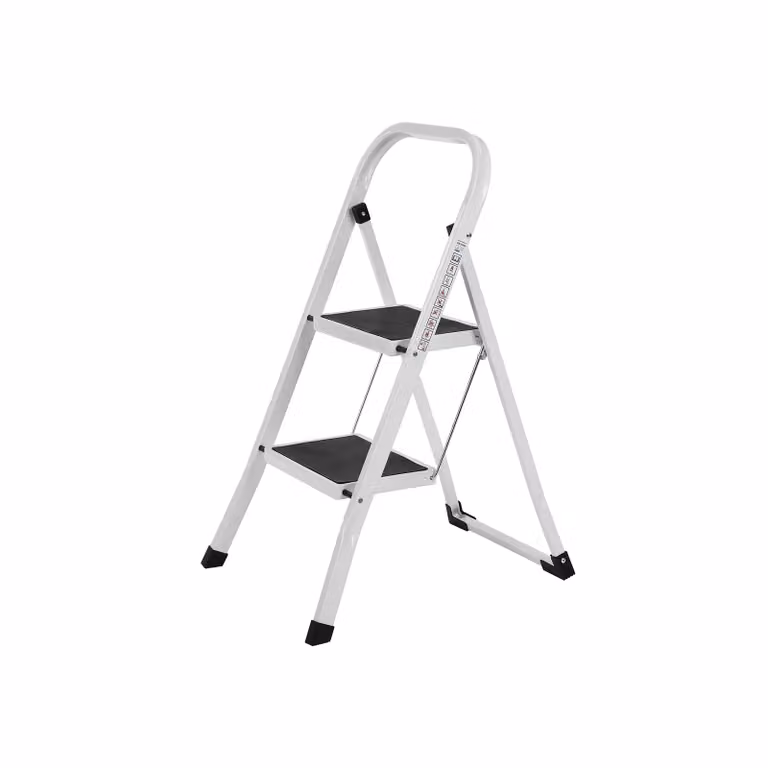 Scaletta Pieghevole Chiusura di Sicurezza per Piegamento, Bianco Semplice / 2 Gradini（55 x 45,5 x 82 cm）