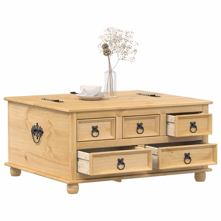Scatola Portaoggetti Corona vidaXL in Legno di Pino Massello, Colore Marrone e Beige, L 90 cm x P 78 cm x H 45 cm