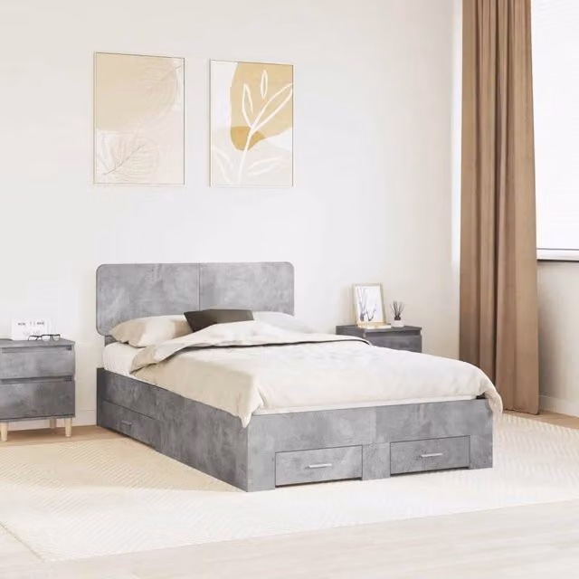 Struttura del letto con testiera-Giroletto con Testiera Grigio cemento 135 x 190 cm 220554