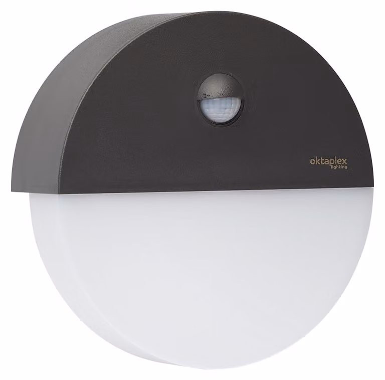 Lampada da parete esterna a LED con sensore di movimento, 10 W, 1000 lumen, forma circolare, colore antracite