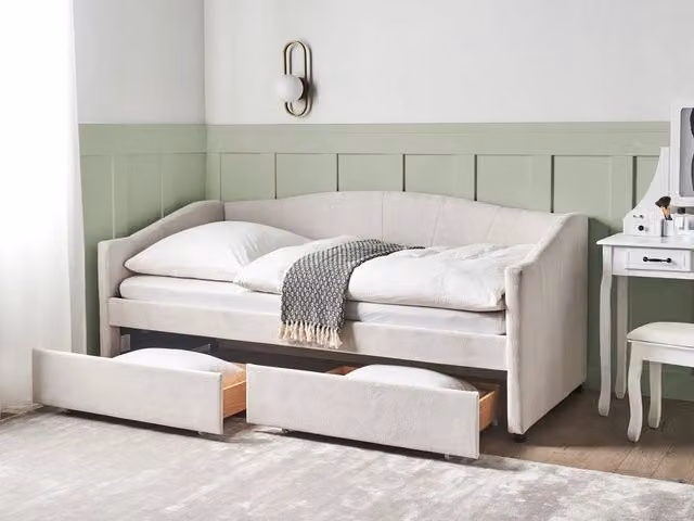 Letto da giorno Beliani beige con cassetti e struttura a doghe L/P/H: 214 x 90 x 200 cm – 1