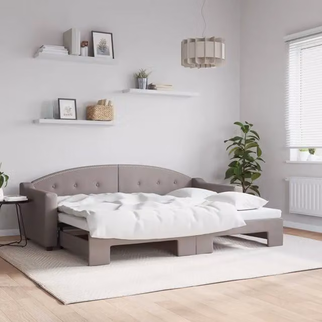 Divano Letto Moderno vidaXL con Letto Estraibile in Tessuto Grigio e Beige per Soggiorno e Camera da Letto