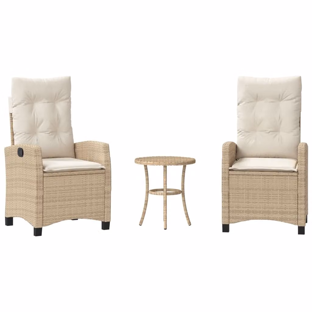 Set da Bistrò 3 pz con Cuscini Beige in Polyrattan
