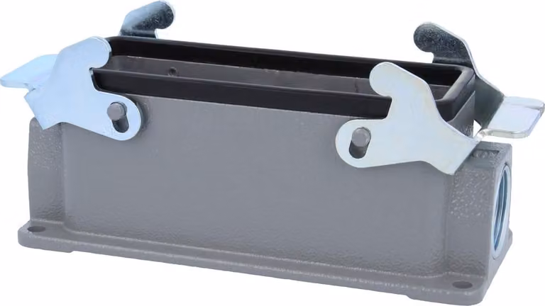 HARTING Han 24B per 2 inserti, alloggiamento base basso, 1xM25 uscita cavo laterale, con 2 staffe trasversali, raccordo a vite M25