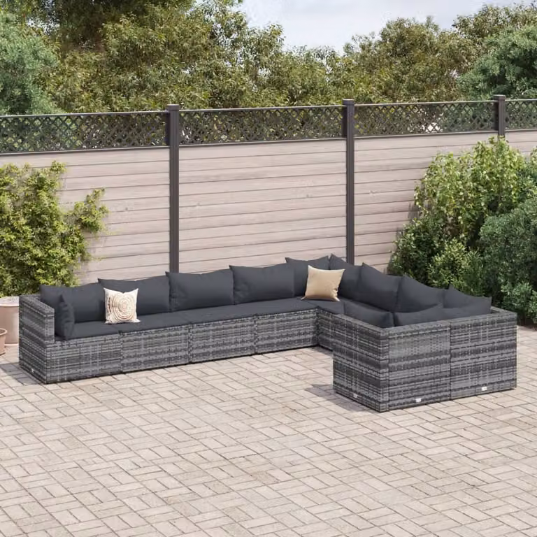 Set Divano da Giardino a L vidaXL in Polyrattan Grigio Antracite con 9 Cuscini e Struttura in Metallo