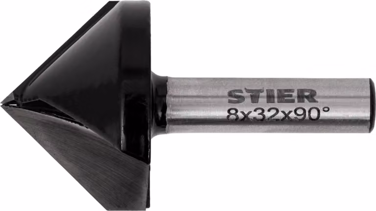 Fresa per cartongesso STIER Fresa per cartongesso, angolo 90°, D32 mm, gambo 8 mm per fresatrici verticali, diametro 32 mm, fresa a V, fresa per scritte, per lavori puliti su sporgenze murarie