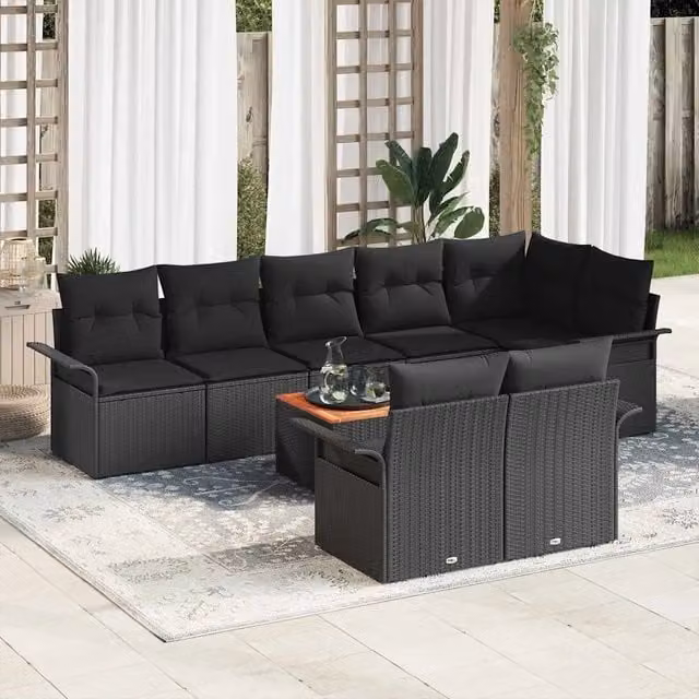 Set Divano da Giardino 9 pz Nero polyrattan 3347345
