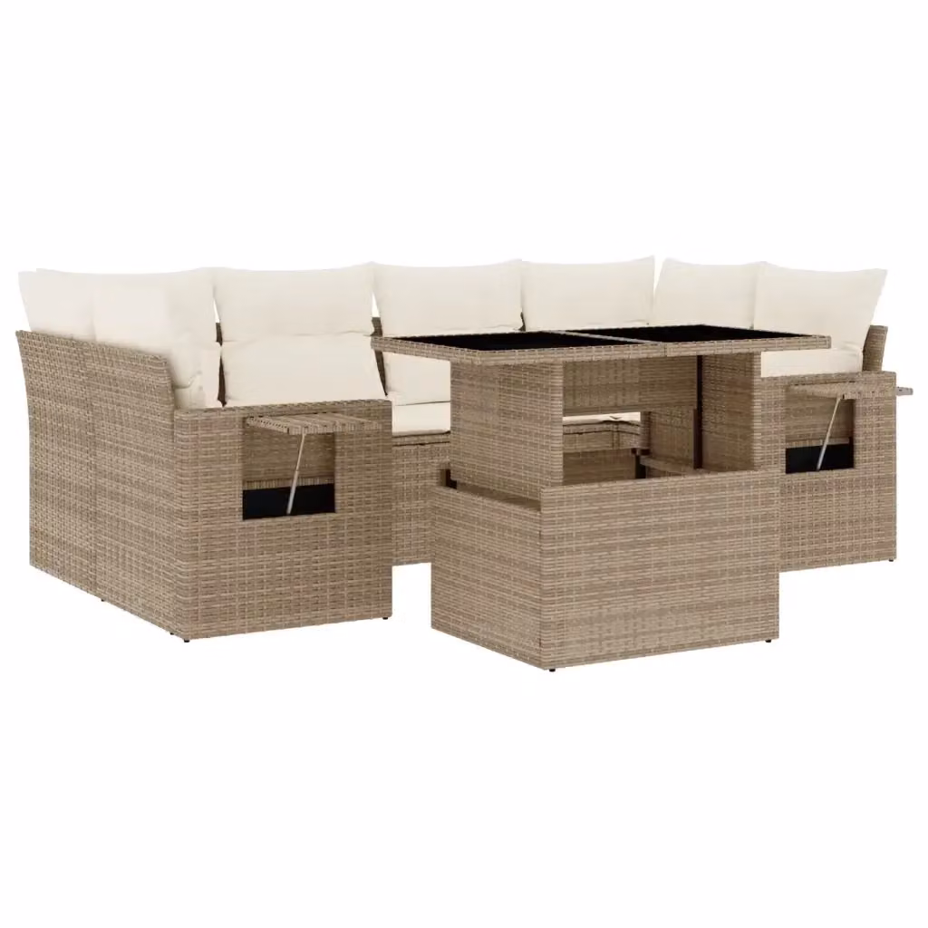 Set di divani da giardino vidaXL 7 pezzi con cuscini beige in rattan e metallo – 2