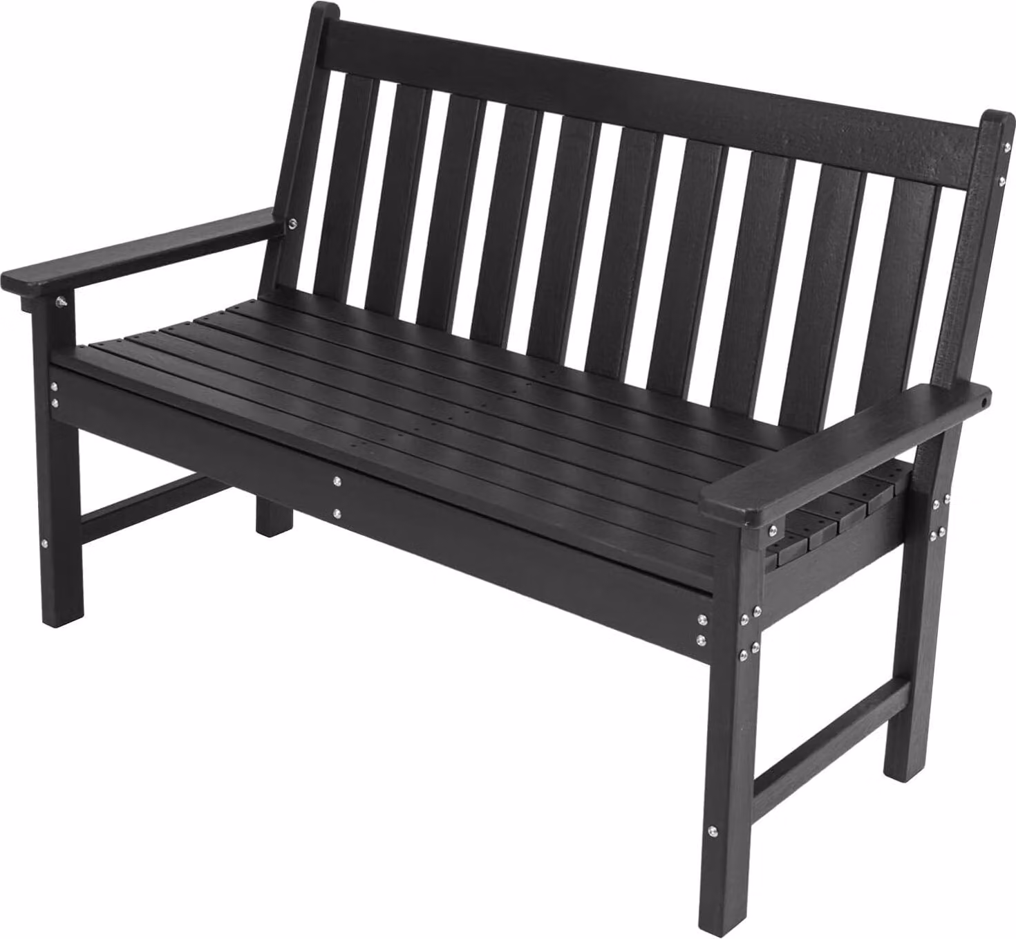 Panchina da giardino KOMFOTTEU a 2 posti, panchina resistente alle intemperie con schienale e braccioli, panchina da terrazza in HDPE con portata fino a 300 kg, panchina da parco per balcone, giardino e terrazza, 132,5 x 62,5 x 91 cm (nero)