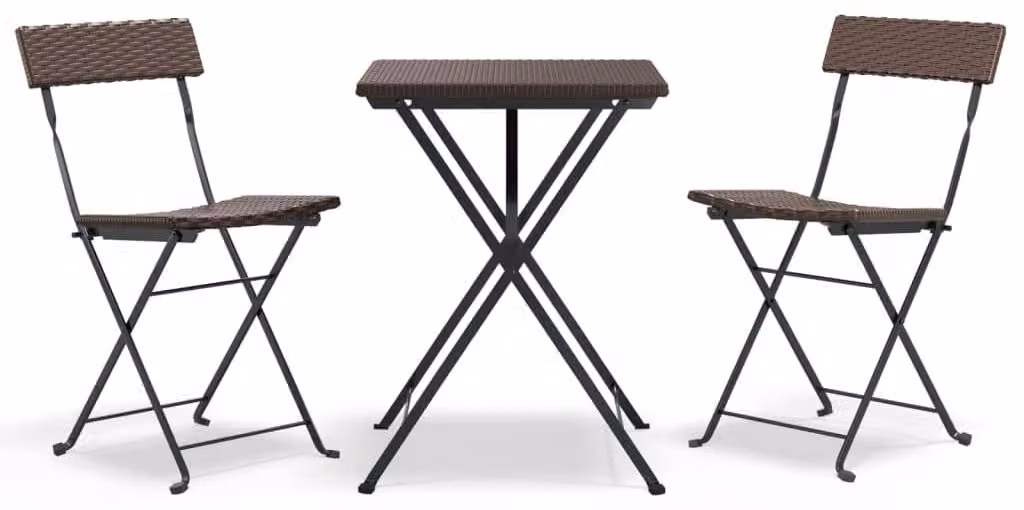 Tavolo da giardino, set bistro 3 pezzi - rattan sintetico marrone - pieghevole - struttura in acciaio - ideale per balcone e terrazza