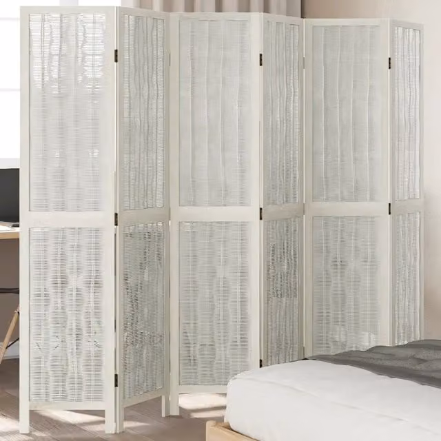 Divisorio Ambienti Paravento a 6 Pannelli in Legno Massello di Paulownia Bianco Design Minimalista H: 215 cm x L: 180 cm