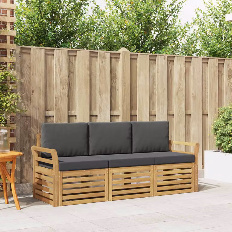 Set di divani da giardino vidaXL in legno di acacia con cuscini bianchi e antracite