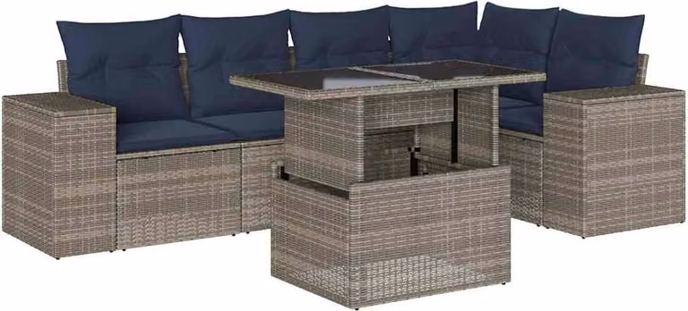 Set Divani da Giardino 6 pz con Cuscini Grigio in Polyrattan