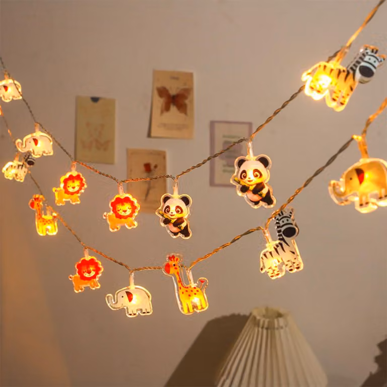 Catena luminosa a LED con motivi di animali, lunghezza 3 metri, 20 LED bianco caldo, alimentazione a batteria