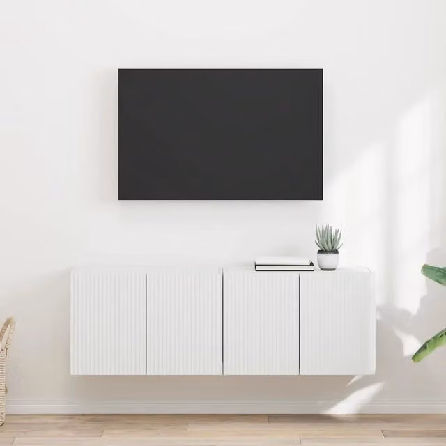 Set di 2 mobili TV da parete vidaXL moderni in legno bianco L: 59,5 cm, P: 31 cm, H: 40 cm – 1