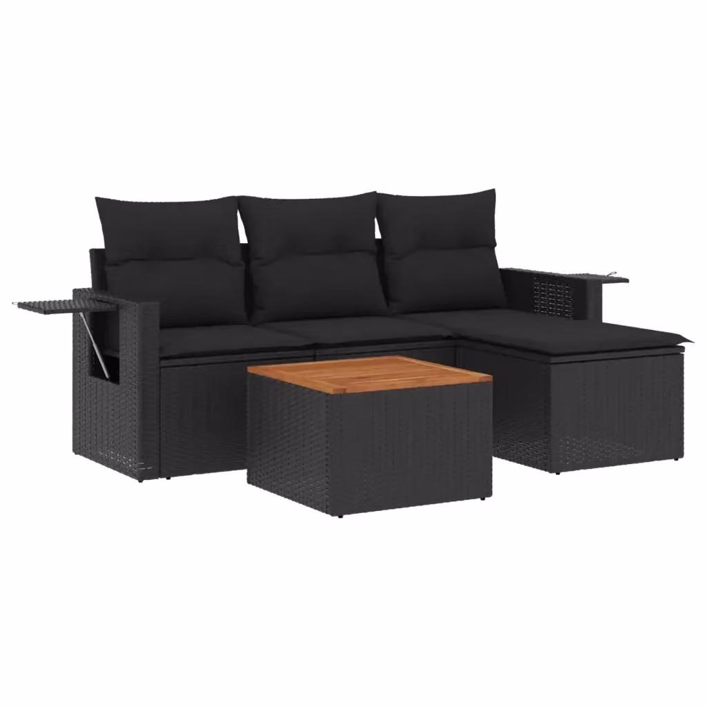 vidaXL Set Divani da Giardino a L in Polyrattan Nero con Cuscini e Tavolino da Esterno – 2