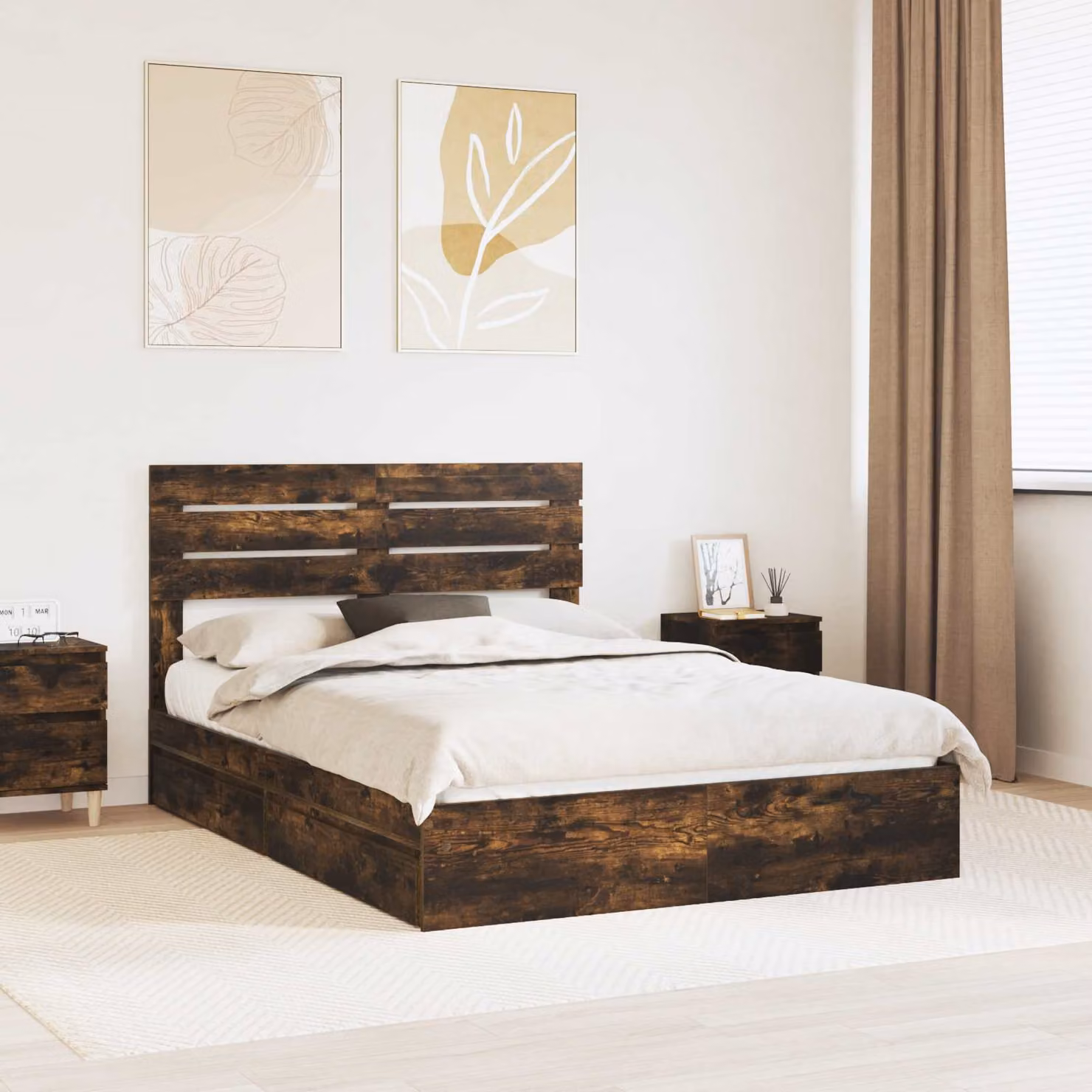 Letto con contenitore moderno vidaXL in legno color rovere fumo L/P/H: 160 x 200 x 163 cm