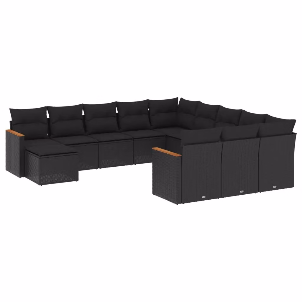 Set di divani da giardino VIDAXL a forma di U in polyrattan nero con 12 pezzi e cuscini inclusi – 2