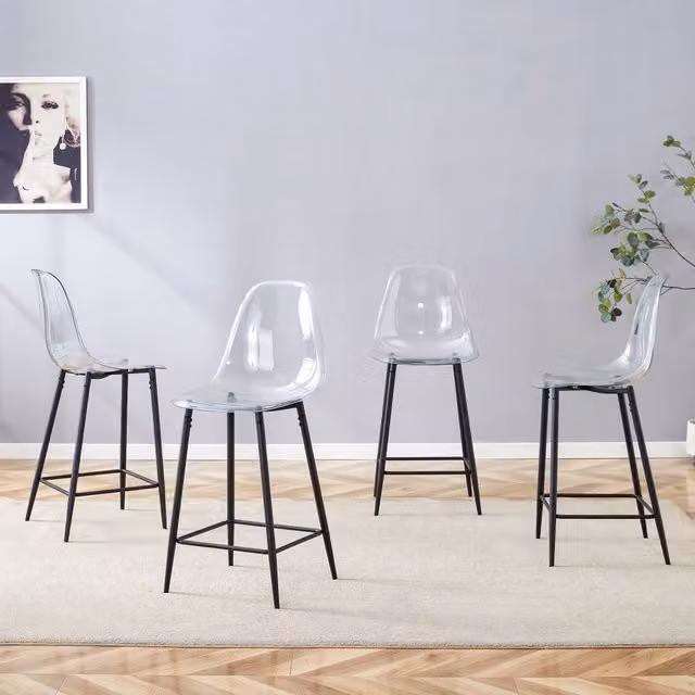 Set di sgabelli da bar WISHDOR moderni in plastica trasparente con struttura in metallo nero