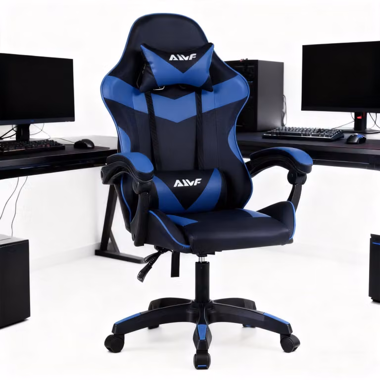 Sedia da gaming – Sedia da gioco ergonomica con schienale reclinabile fino a 135° e seduta ampia – Nera e blu